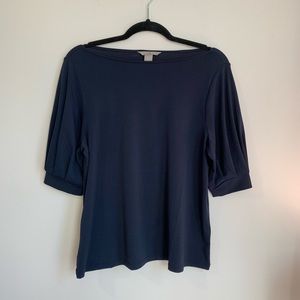 NWOT H&M Navy Pleated Sleeve Top